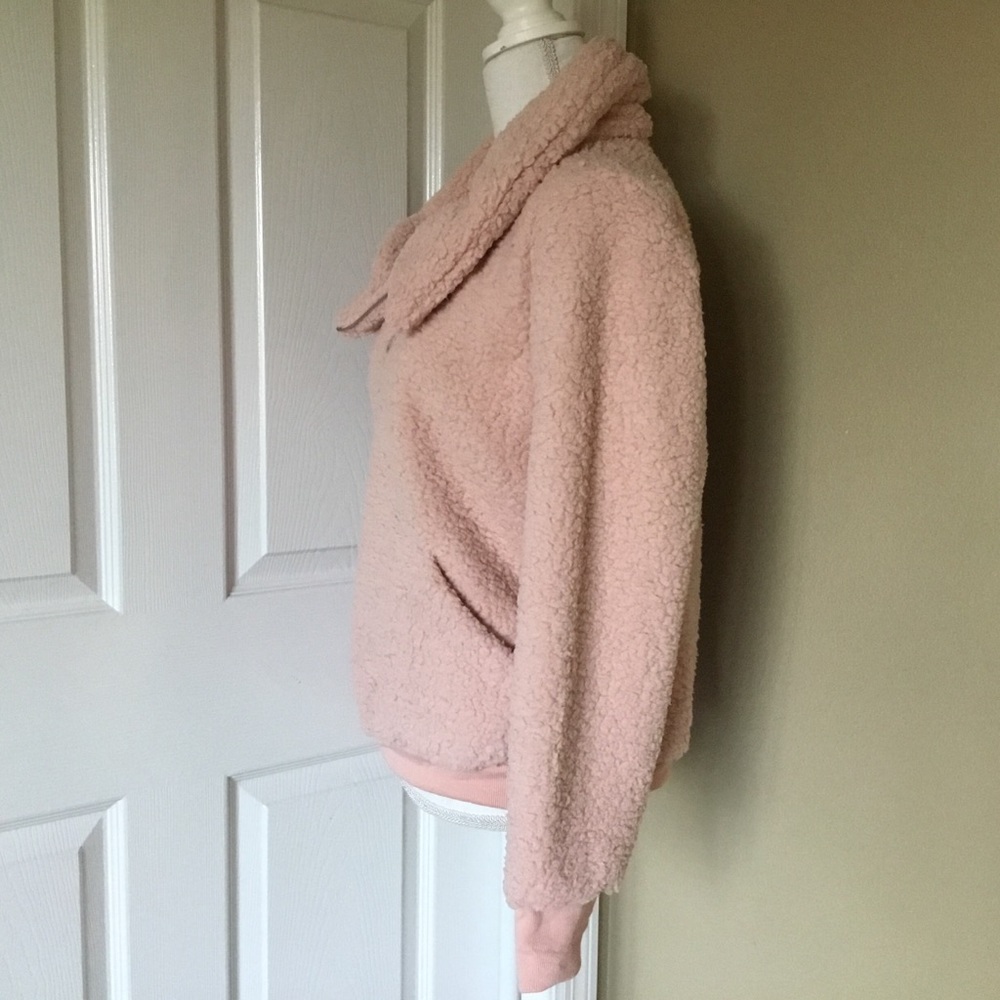 Zipper Collar Faux Sherpa Fleece Pullover - Picture 3 of 5